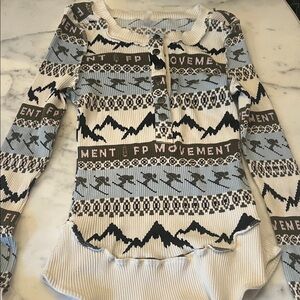 FP Movement by Free People Geometric Button Down Shirt - Blue and Cream